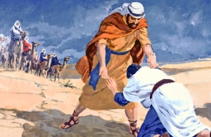 Jacob bows before Esau